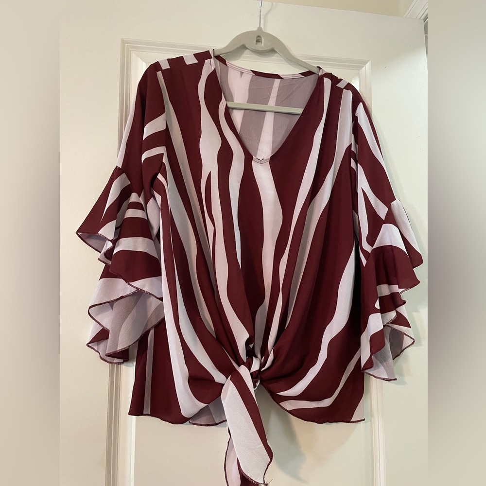 Elegant Burgundy and White Striped Blouse